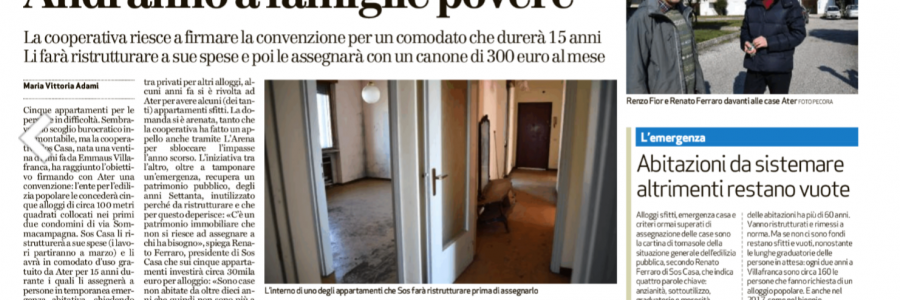 accordo S.O.S. Casa/ATER per gestire cinque alloggi a Villafranca